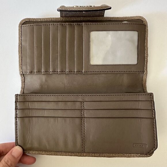 Coach Women's Madison Clover Op Art Wallet Blue Cream Brown Satin - Picture 6 of 15